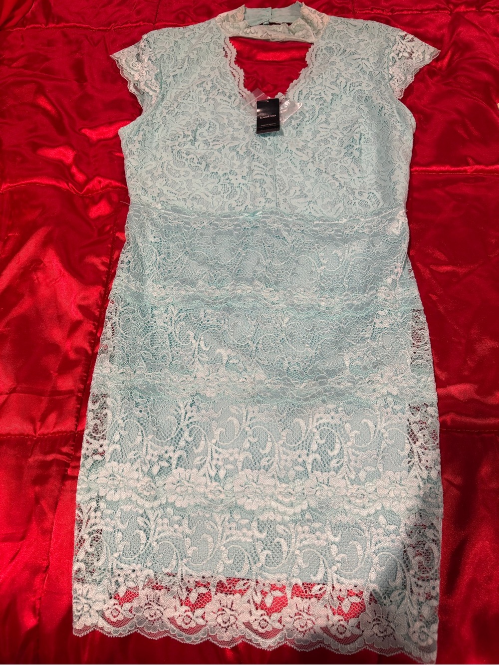 bebe Mint Lace Midi Dress with Cap Sleeves